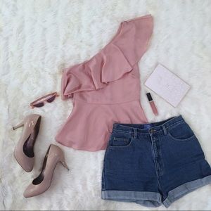 H&M One Shouldered Peplum And Flare Pink Top